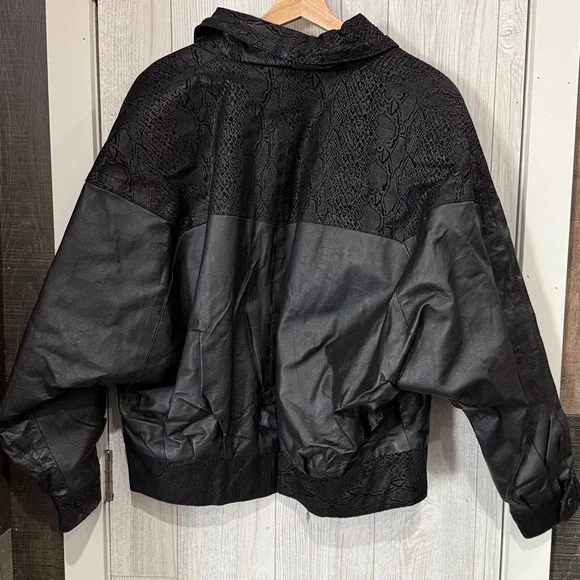 Black Textured Leather Jacket - Picture 4 of 7